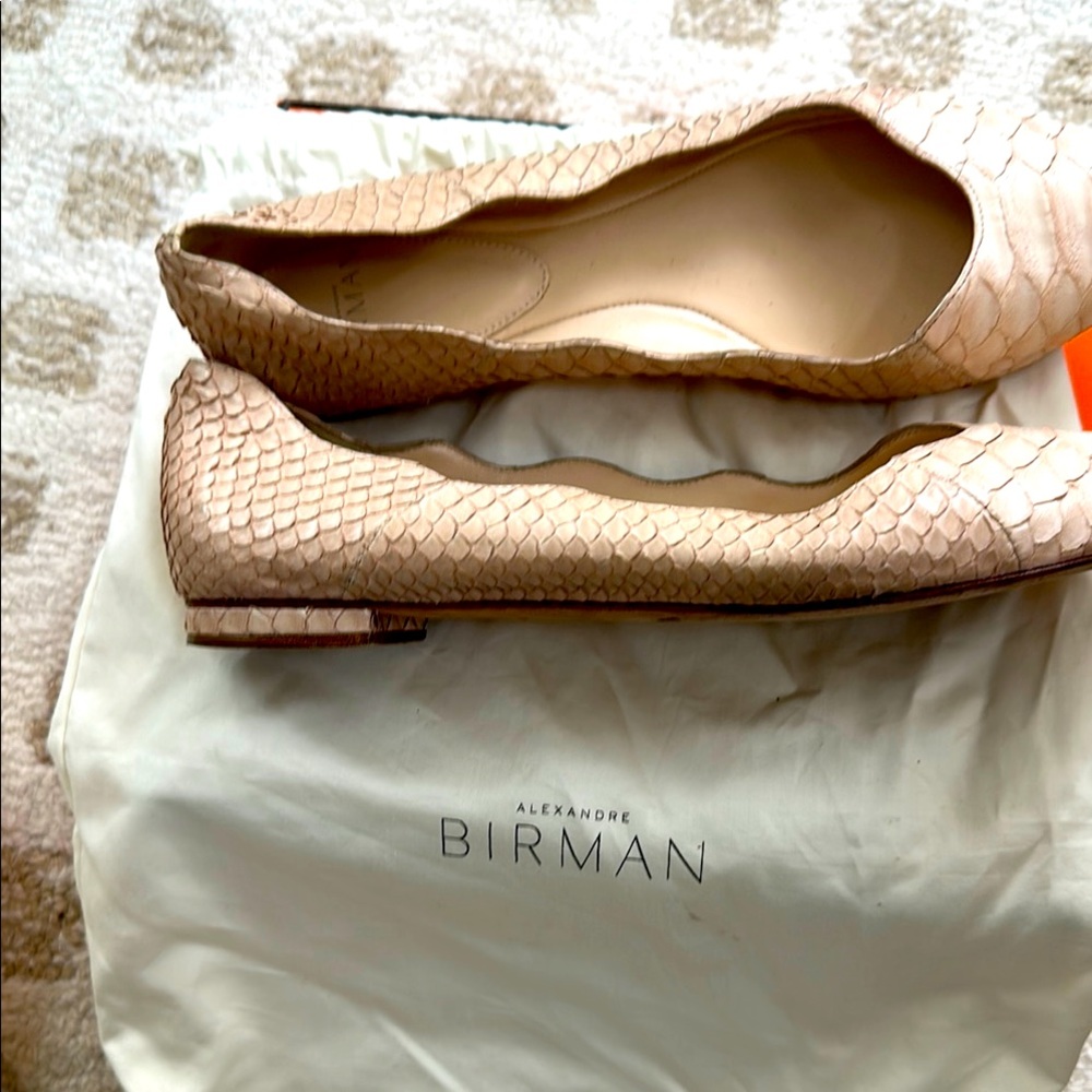 Alexandre Birman Blush Python-Embossed Scalloped Ballet Flats - Picture 2 of 4